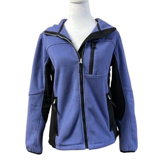 Free Country Womens Jacket Sz‎ Small Hooded Purple Black Fleece Zip Up - Picture 1 of 5
